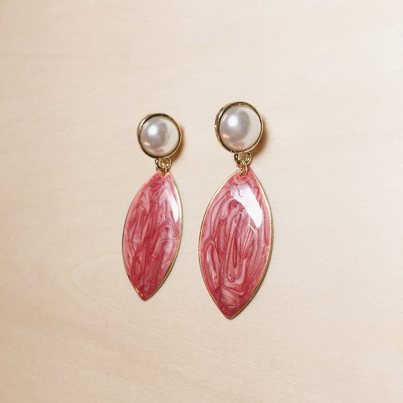 复古红滴釉大珍珠眼形耳环 - 耳环/耳夹 - 颜料 红色
