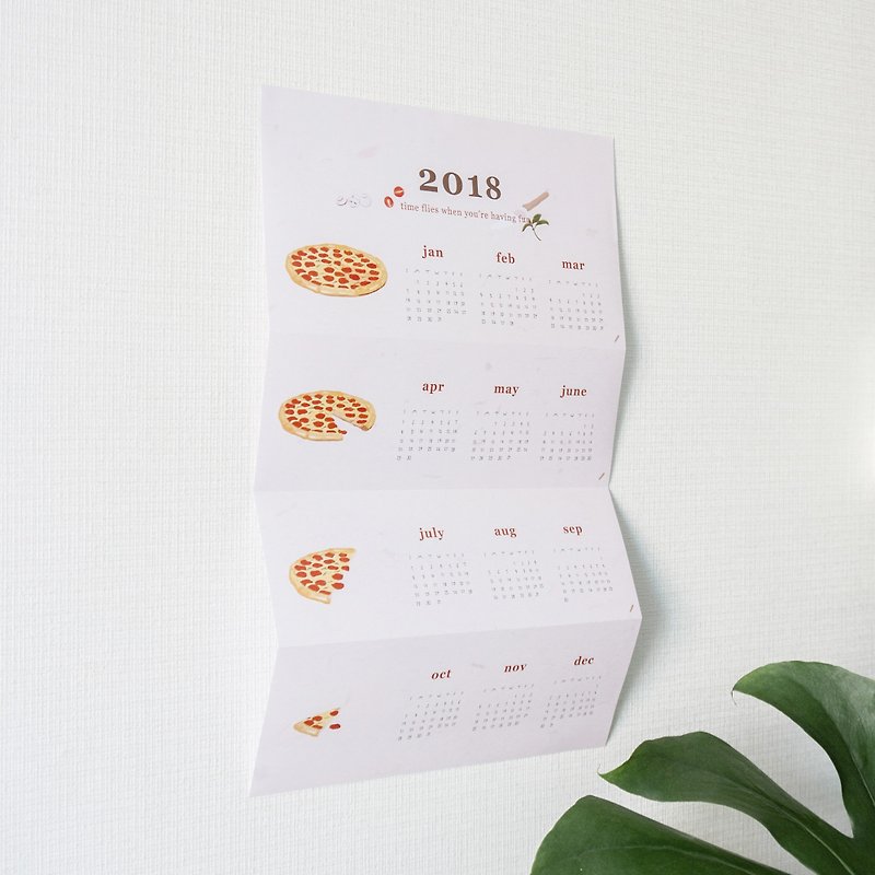 2018 Pizza  Calendar - Time flies when you're having fun - 墙贴/壁贴 - 纸 白色