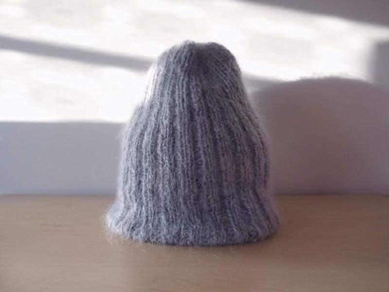 Mohair rib knit hat gray knitted hat made to order