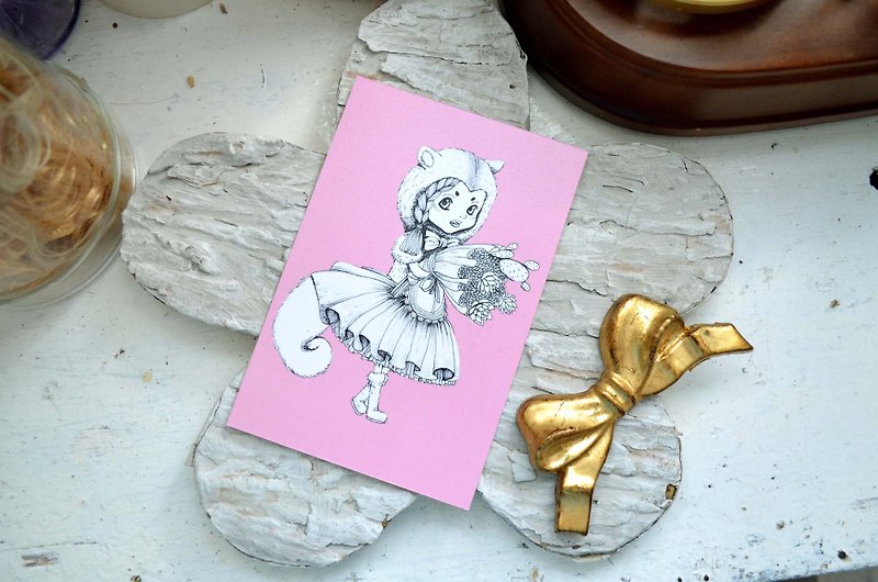 GOOKASO松鼠少女多肉植物蘑菇王国明信片 可书写卡纸材质POSTCARD - 卡片/明信片 - 纸 粉红色