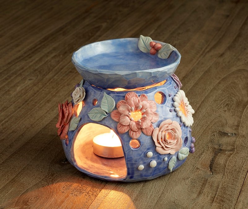 手工陶作香薰炉（二）－《灿烂花火》 - 花瓶/陶器 - 陶 蓝色