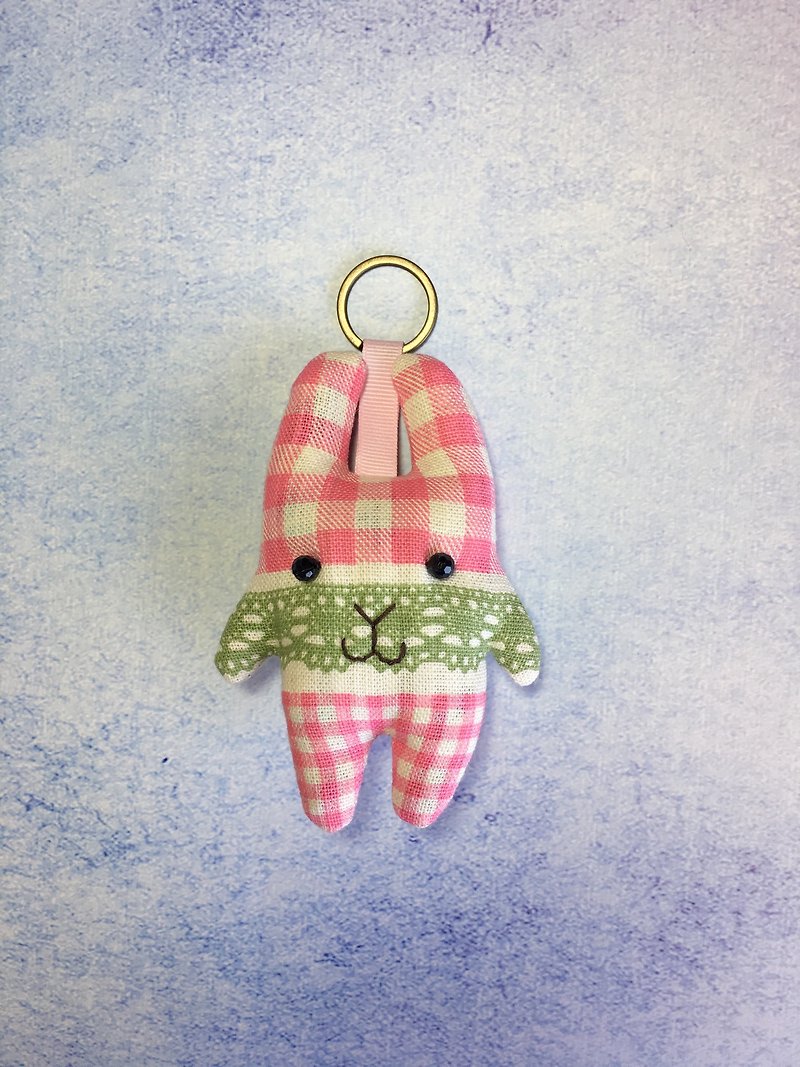 +粉格面纱+兔子钥匙圈 - 吊饰 - 棉．麻 粉红色