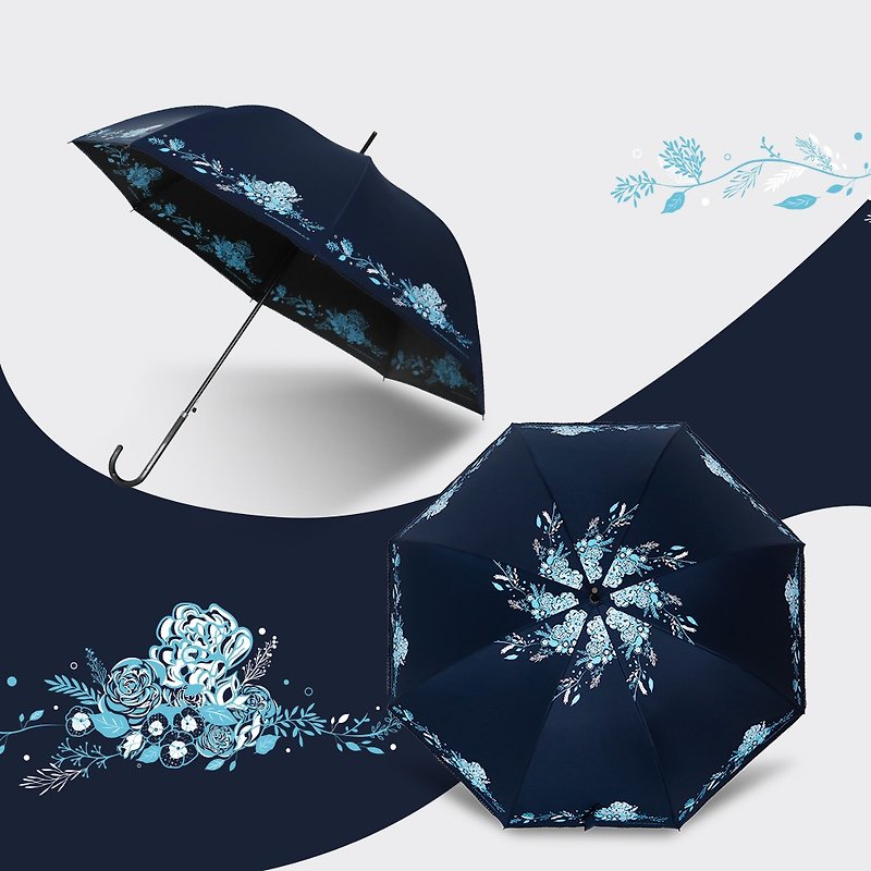 双龙小香风黑胶宫廷伞阳伞防晒自动直立伞雨伞(海军蓝) - 雨伞/雨衣 - 防水材质 蓝色