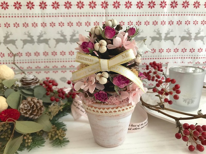 Masako 粉色浪漫圣诞树  不凋花 圣诞礼物 - 干燥花/捧花 - 植物．花 