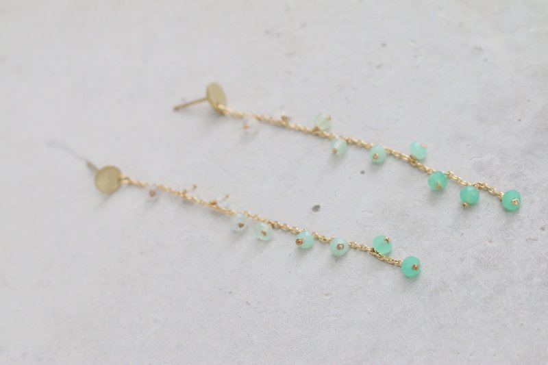 绿玉髓 天然石 黄铜 耳环（1052 清净） - 耳环/耳夹 - 宝石 绿色