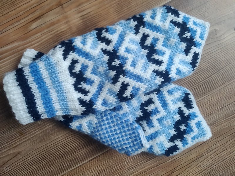 女式手​​工编织羊毛手套，有图案，很保暖 - 手套 - 羊毛 蓝色
