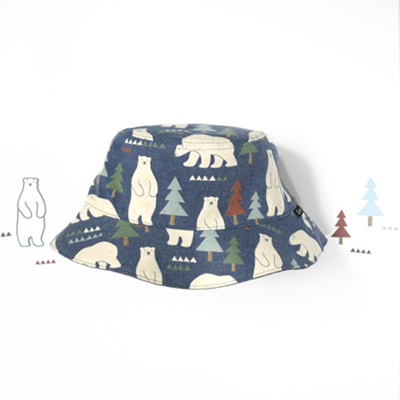 暖暖磨毛双面渔夫帽-北极熊森林(蓝) - 帽子 - 棉．麻 蓝色