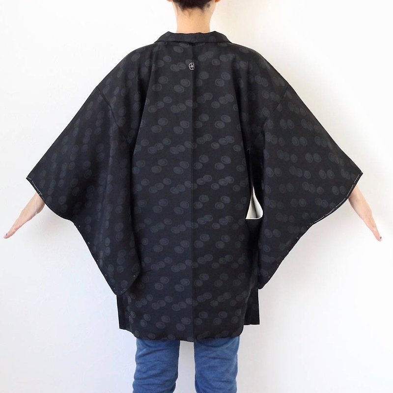 polka dots kimono, EXCELLENT VINTAGE, black kimono, haori, kimono /2989 - 女装休闲/机能外套 - 丝．绢 黑色