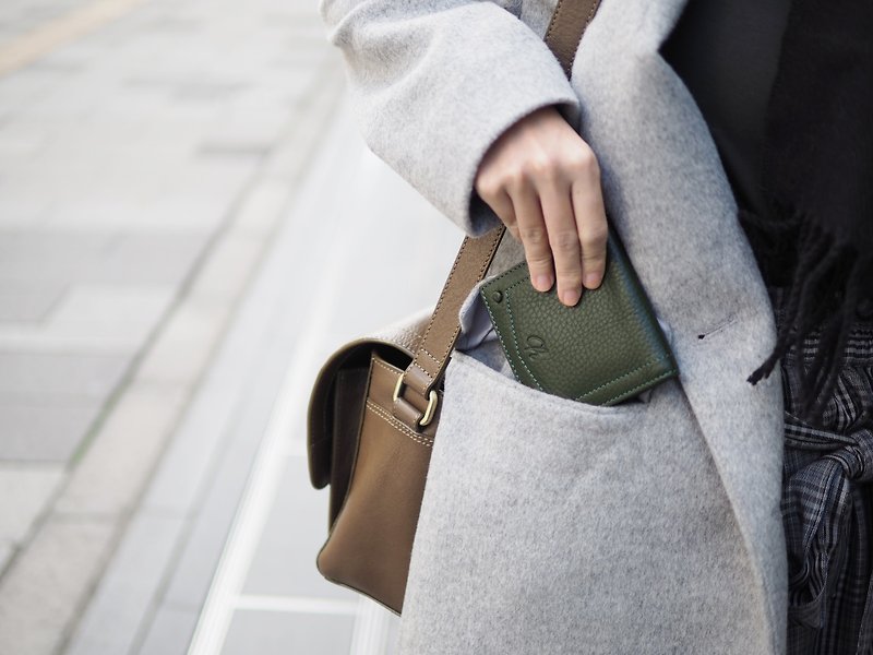 Hannah (Green) : Small leather short wallet, folded wallet - 皮夹/钱包 - 真皮 绿色
