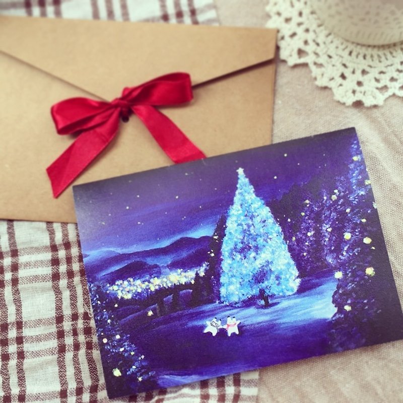 小兔浪漫圣诞咭贺咭X'mas card - 卡片/明信片 - 纸 蓝色