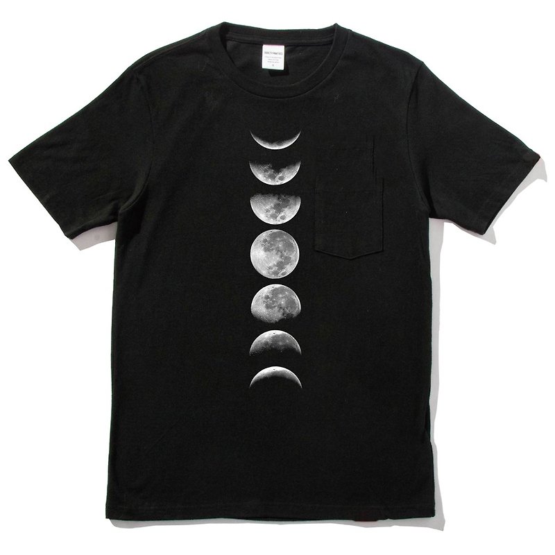 月相 短袖T恤 黑色 Moon Phases月光 月亮 银河系 星星 地球 天文 摄影 极光 天文 太阳 行星 - 男装上衣/T 恤 - 棉．麻 黑色