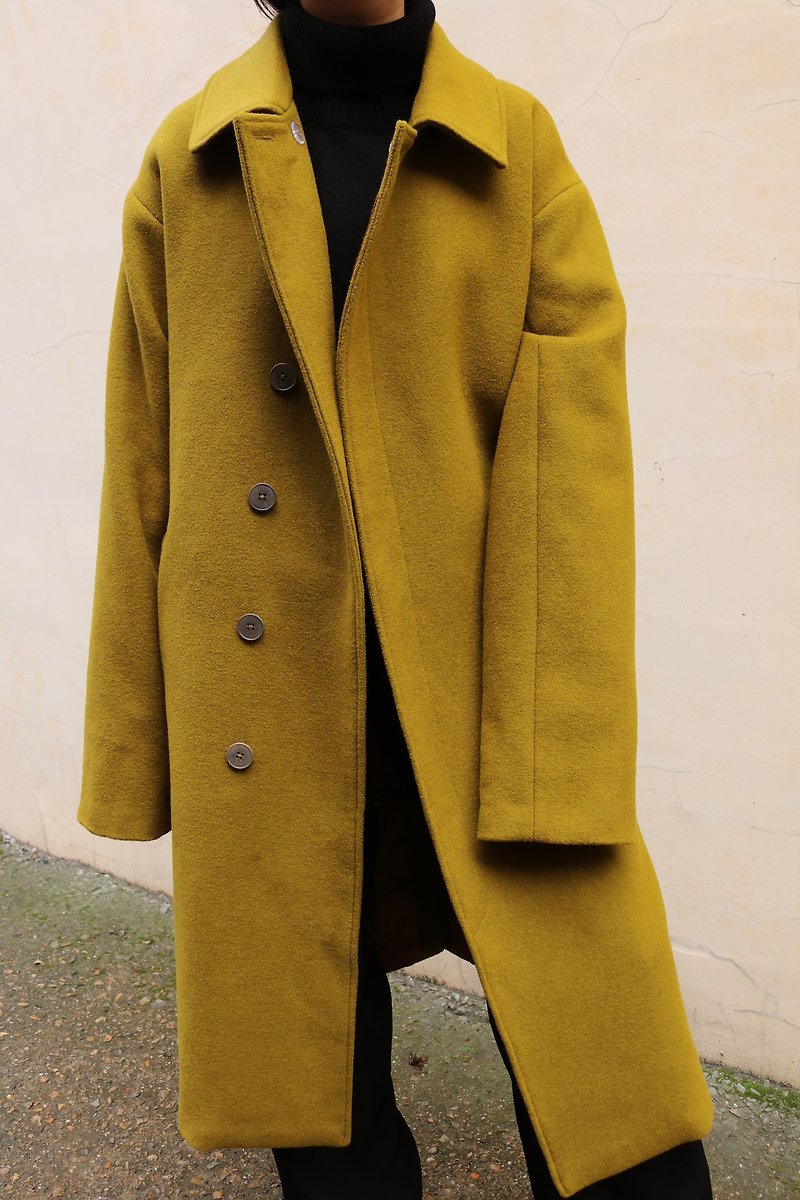Seoul Coat 橄榄绿Oversize 中性风衣式羊毛大衣(可订做其他颜色) - 女装休闲/机能外套 - 羊毛 绿色