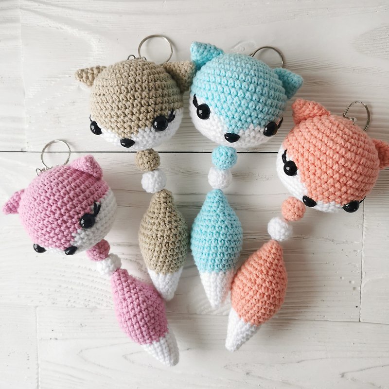 Crochet Keychain, Animals Keychain, Crocheted Amigurumi key rings, fox keyrings - 钥匙链/钥匙包 - 棉．麻 