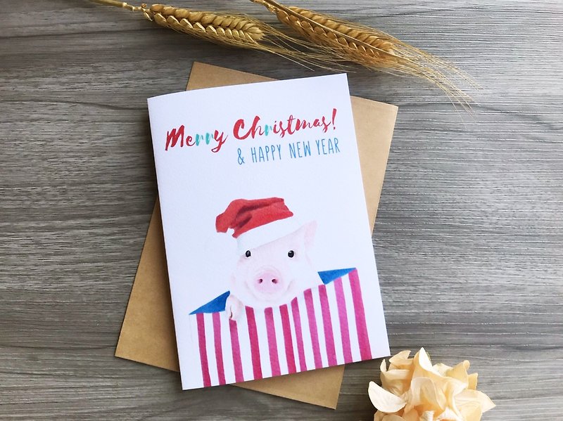 圣诞卡片  小猪圣诞卡 耶诞卡片 对折卡片 - 卡片/明信片 - 纸 