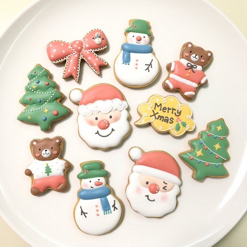 缤纷圣诞节礼盒 糖霜饼干 10片组 - 手工饼干 - 新鲜食材 红色