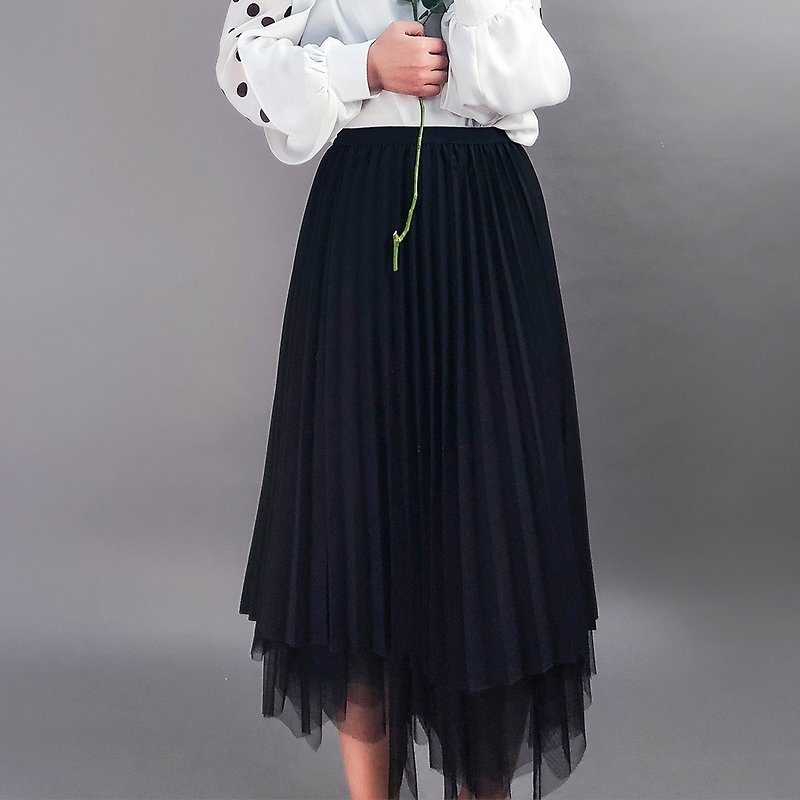 2019女装春季穿搭蕾丝网纱松紧腰半身裙  HYJ-9244X - 裙子 - 其他材质 黑色