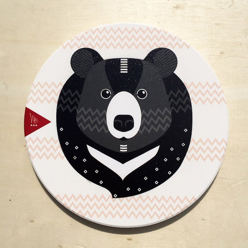 【森林动物系列】Q版黑熊陶瓷吸水杯垫 - 杯垫 - 陶 白色