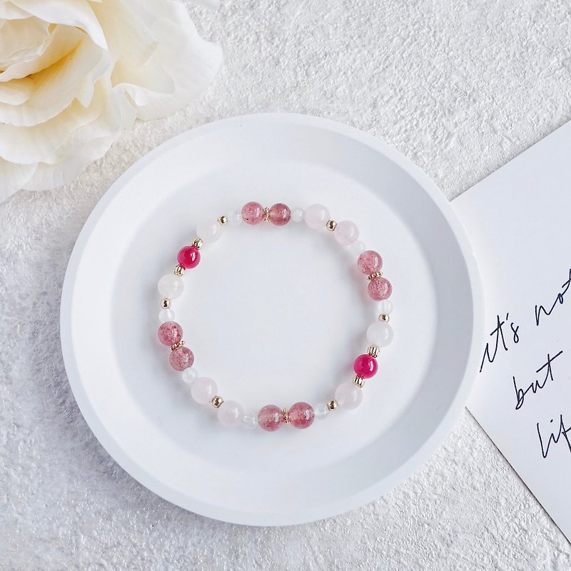 粉红月光 || 粉水晶 草莓晶 红宝石 蓝月光 水晶手链 - 手链/手环 - 水晶 白色
