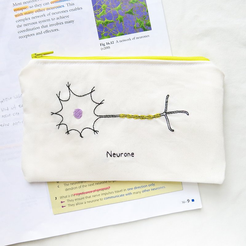 神经元 Neurone / 生物学袋 - 铅笔盒/笔袋 - 绣线 白色