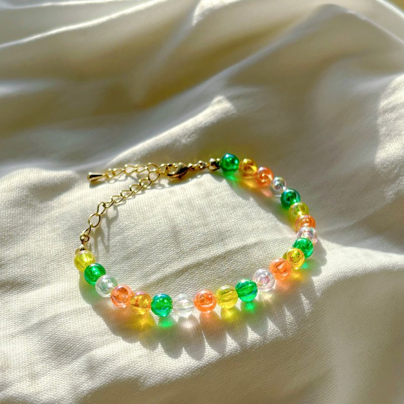 idyllic summer bracelet • 串珠手链 多巴胺配色 撞色 夏日穿搭 - 手链/手环 - 铜/黄铜 橘色