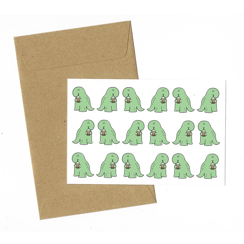 Dinosaur Bubble Milk Tea Pattern Card with envelope - 卡片/明信片 - 纸 白色