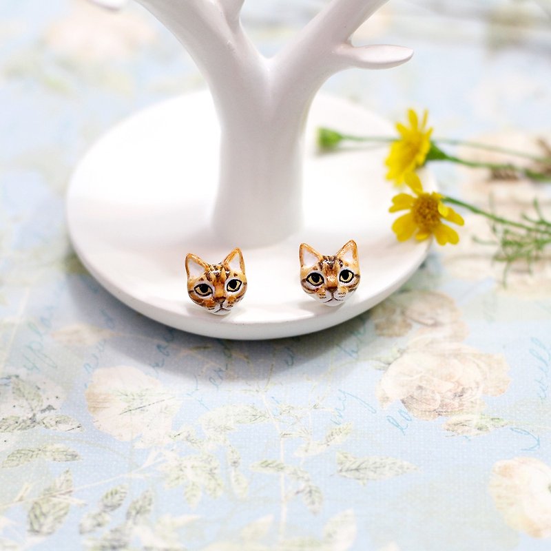 Bengal cat Earrings, Cat Stud Earrings, cat sculpture, cat lover gifts - 耳环/耳夹 - 粘土 橘色