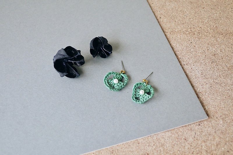 【endorphin】绣线编织珍珠耳环-青瓷绿 - 耳环/耳夹 - 棉．麻 绿色