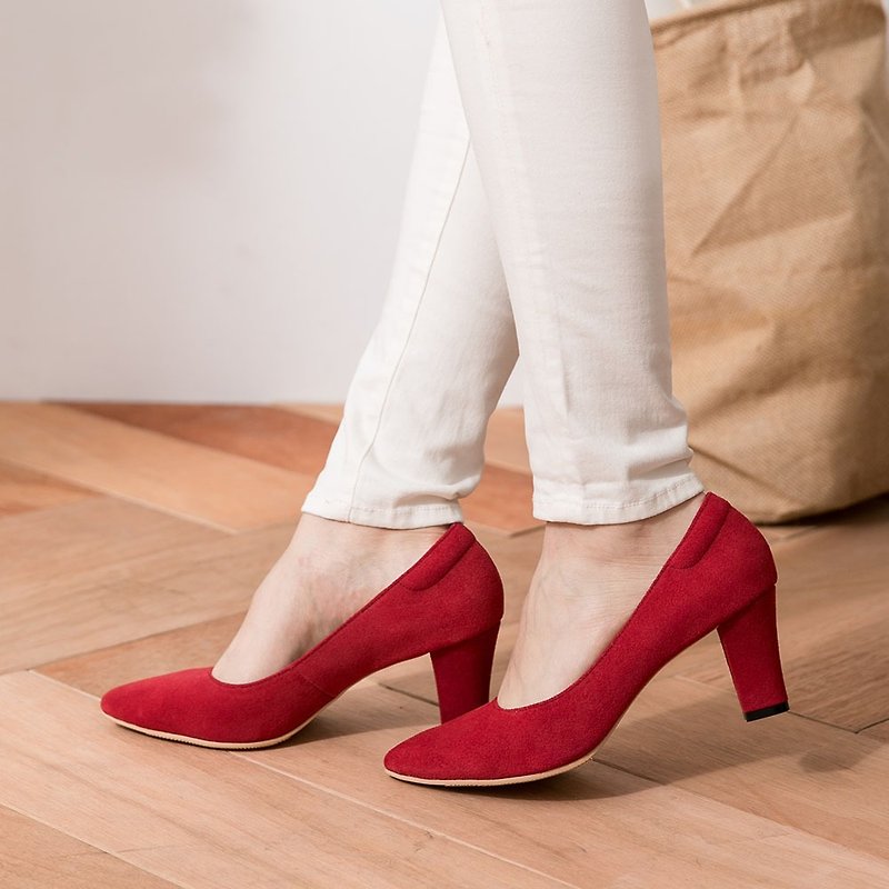 Maffeo 高跟鞋 尖头鞋 微性感尖头美国进口麂皮高跟鞋 静音天皮(831正红) - 高跟鞋 - 真皮 红色