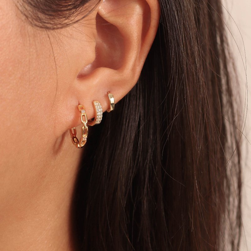 防過敏 s925銀鋯石鑽耳扣 日韓風耳環耳飾 氣質時髦通勤風 - 耳环/耳夹 - 银 金色
