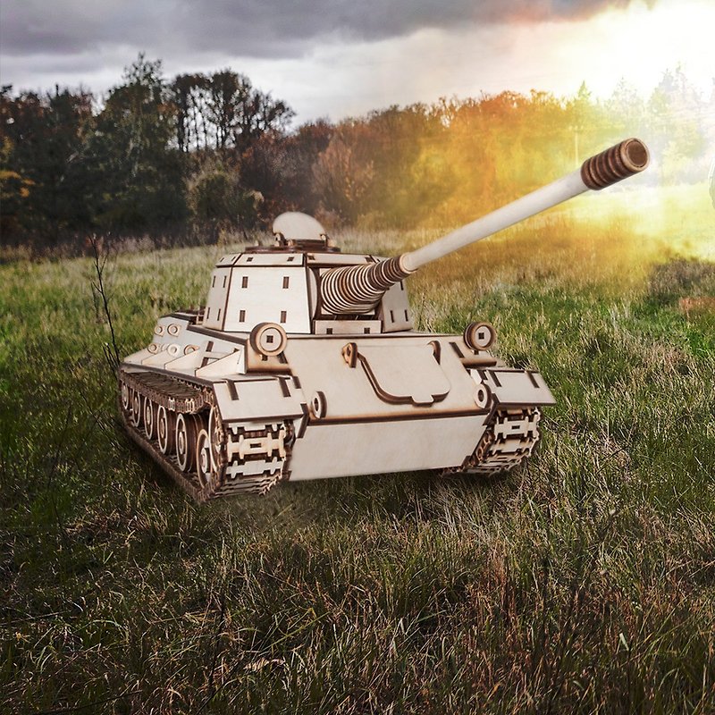 手作动力模型 坦克王者 狮式坦克 木制组合可动玩具 - 木工/竹艺/纸艺 - 木头 卡其色