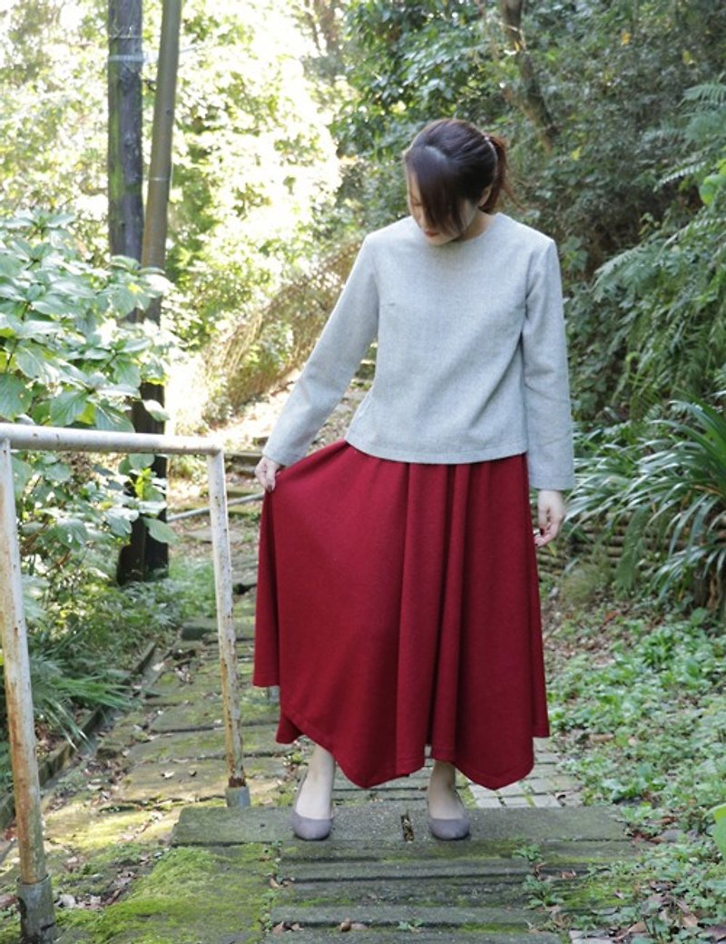 圧縮ウールの赤色フレアスカート - 裙子 - 羊毛 红色