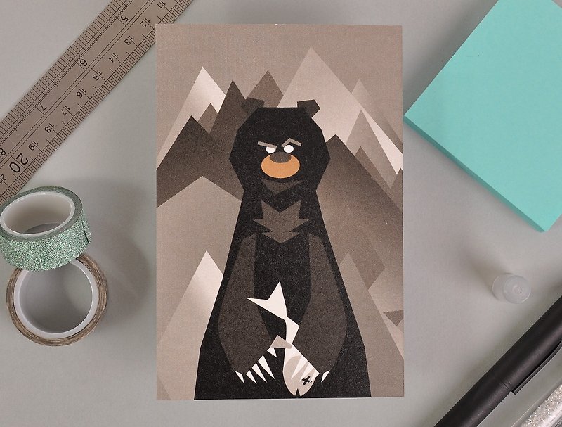 熊人先生系列明信片 - 深山大黑熊 - 卡片/明信片 - 纸 黑色