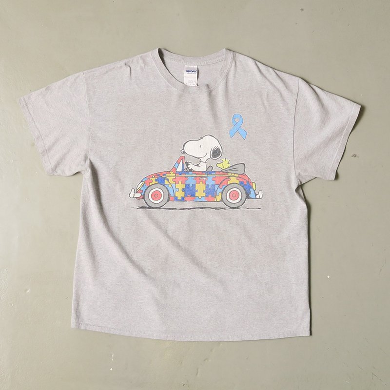 史努比印花古着棉Tee - 中性连帽卫衣/T 恤 - 棉．麻 灰色