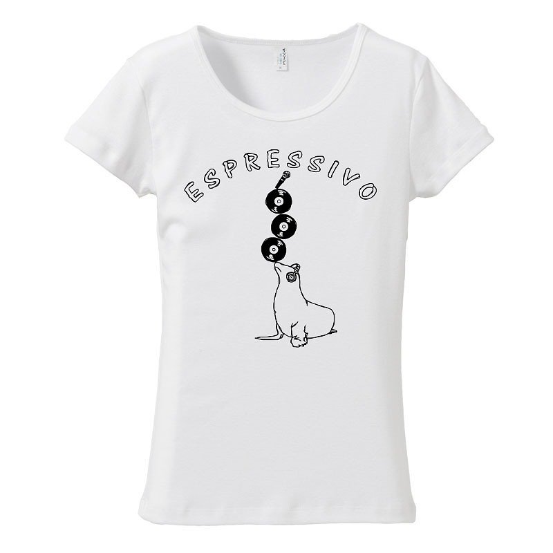 [レディースTシャツ] espressivo - 女装 T 恤 - 棉．麻 白色