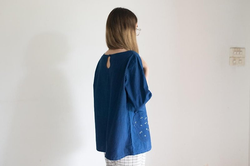 Hyotan blouse | Natural cotton deep blue dye indigo - 女装上衣 - 棉．麻 蓝色