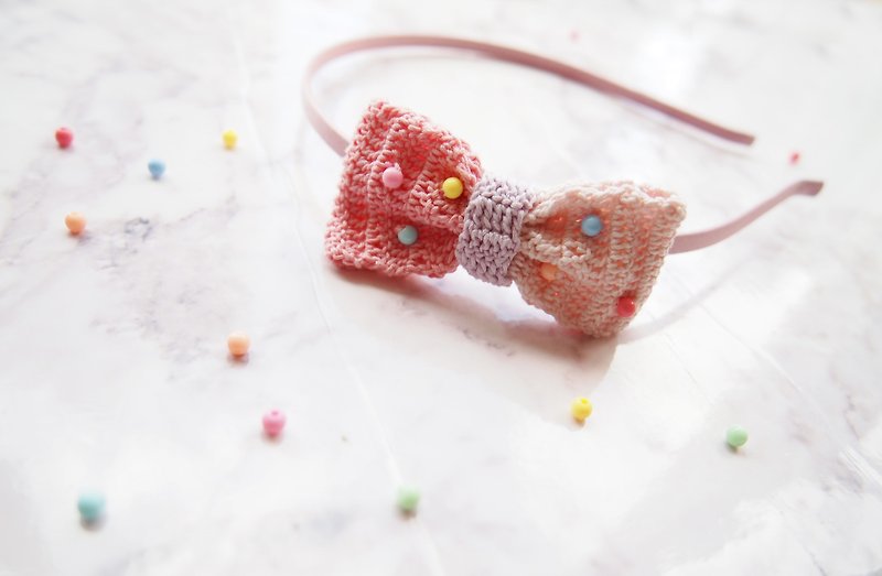 订制手工编织可爱双粉红蝴蝶女孩发箍BH076 - 发饰 - 绣线 粉红色