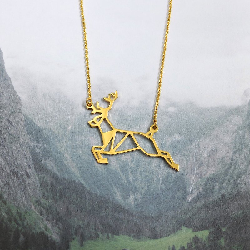 Deer Necklace, Origami Animal Necklace, Gift for her, Gold Plated Brass - 项链 - 铜/黄铜 金色