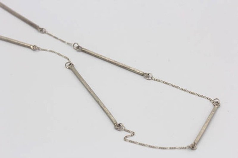Long chain necklace with handmade silver bars and silver chain (N0091) - 长链 - 其他金属 