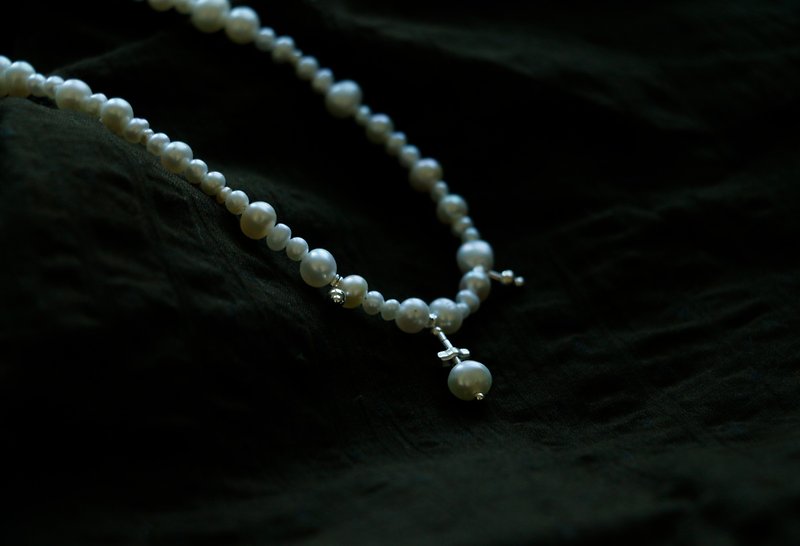 珍珠纯银设计项链 - 项链 - 纯银 白色