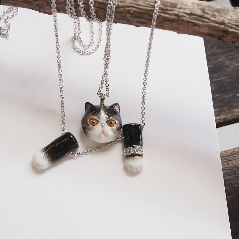 Head and Paw cat necklace - 其他 - 其他金属 黑色