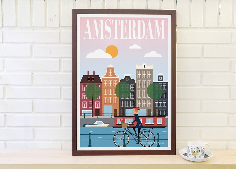 北欧复古简约海报 阿姆斯特丹的美好周日 原创定制化挂画不含外框 - 海报/装饰画/版画 - 纸 粉红色