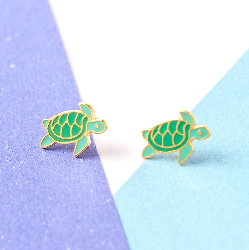 海龟  海洋系列 耳环 耳夹 - 耳环/耳夹 - 珐琅 绿色