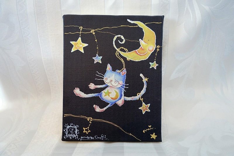 アートキャンバスパネル 〜 猫のエミリー・月のリフト - 海报/装饰画/版画 - 棉．麻 