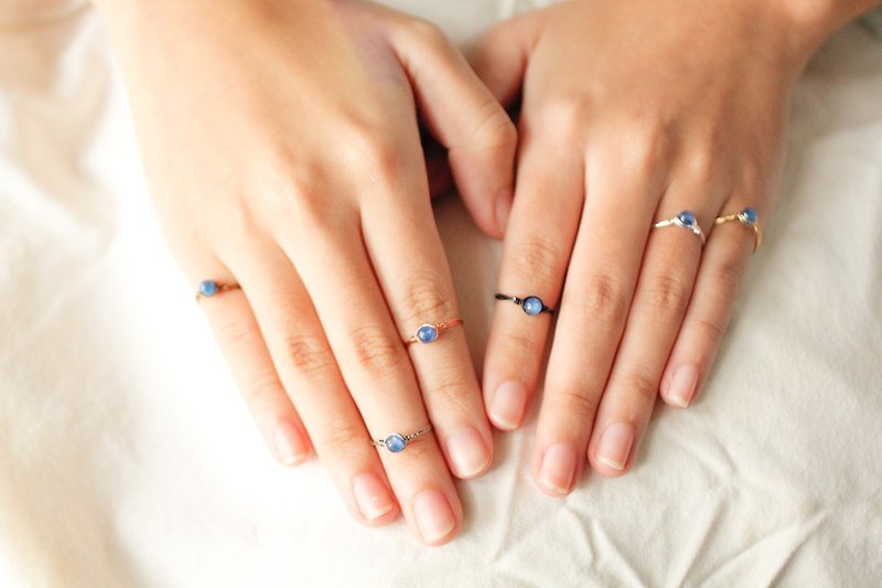 9月诞生石 - 4mm蓝晶铜线戒指 原铜色 - 戒指 - 宝石 蓝色