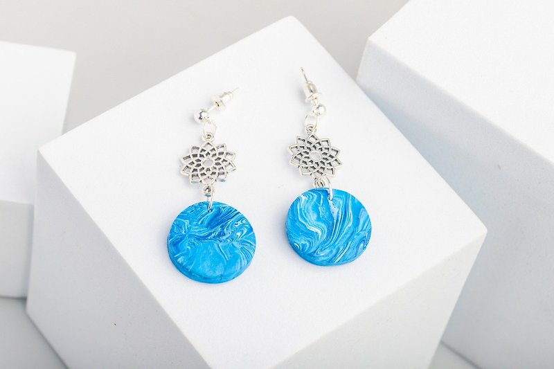Polymer Clay Earrings  handmade | modern jewelry | simple jewelry - 耳环/耳夹 - 塑料 蓝色