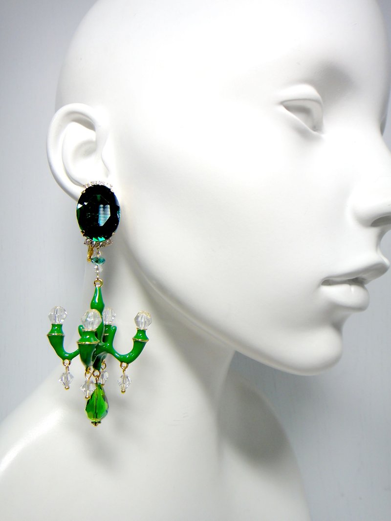 TIMBEE LO 巨型大水晶吊灯耳环 豪华 洋装款搭配 晚装 婚礼 婚纱 - 耳环/耳夹 - 纸 绿色