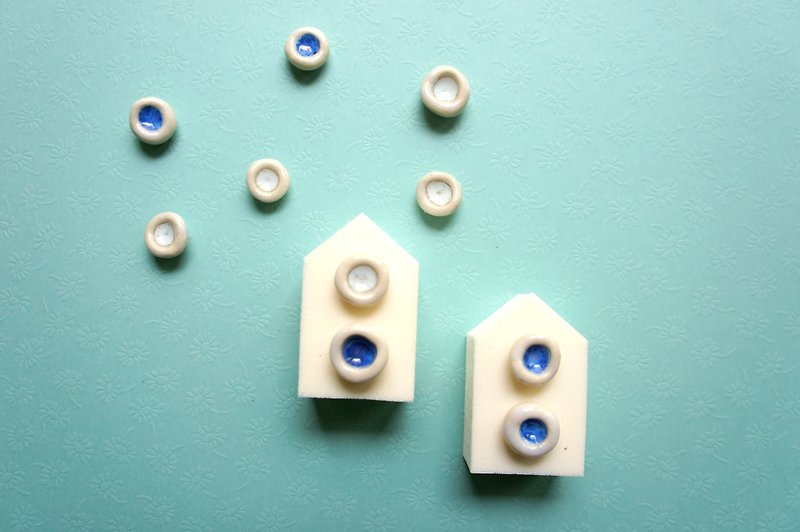 手作陶瓷耳环-拙 - 耳环/耳夹 - 瓷 蓝色