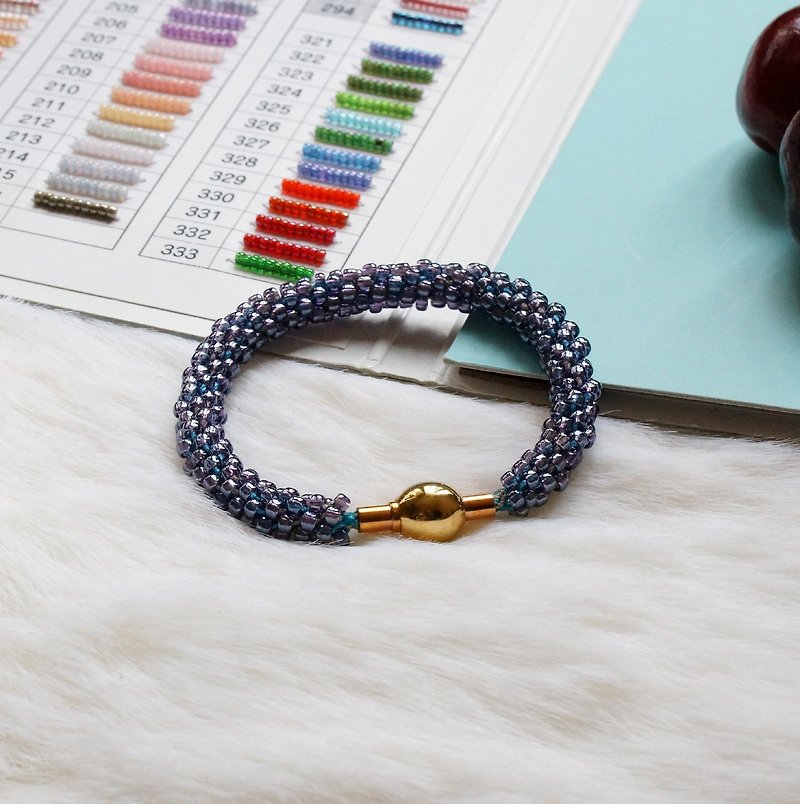 Kumihimo手织日本玻璃珠 KTS-03 ( Handbraided Kumihimo Seed Beads Bracelet ) - 手链/手环 - 玻璃 蓝色