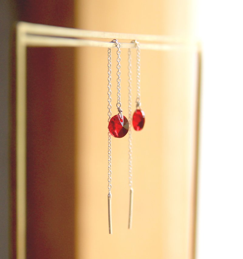 极简系列 - 亮泽艳红 - 红蛋白石 - 925纯银手作耳环 免费改夹式 银饰 礼物 包装 - 耳环/耳夹 - 宝石 红色