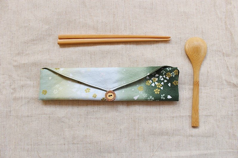 烫金樱花钮扣环保筷袋/收纳袋 - 筷子/筷架 - 棉．麻 